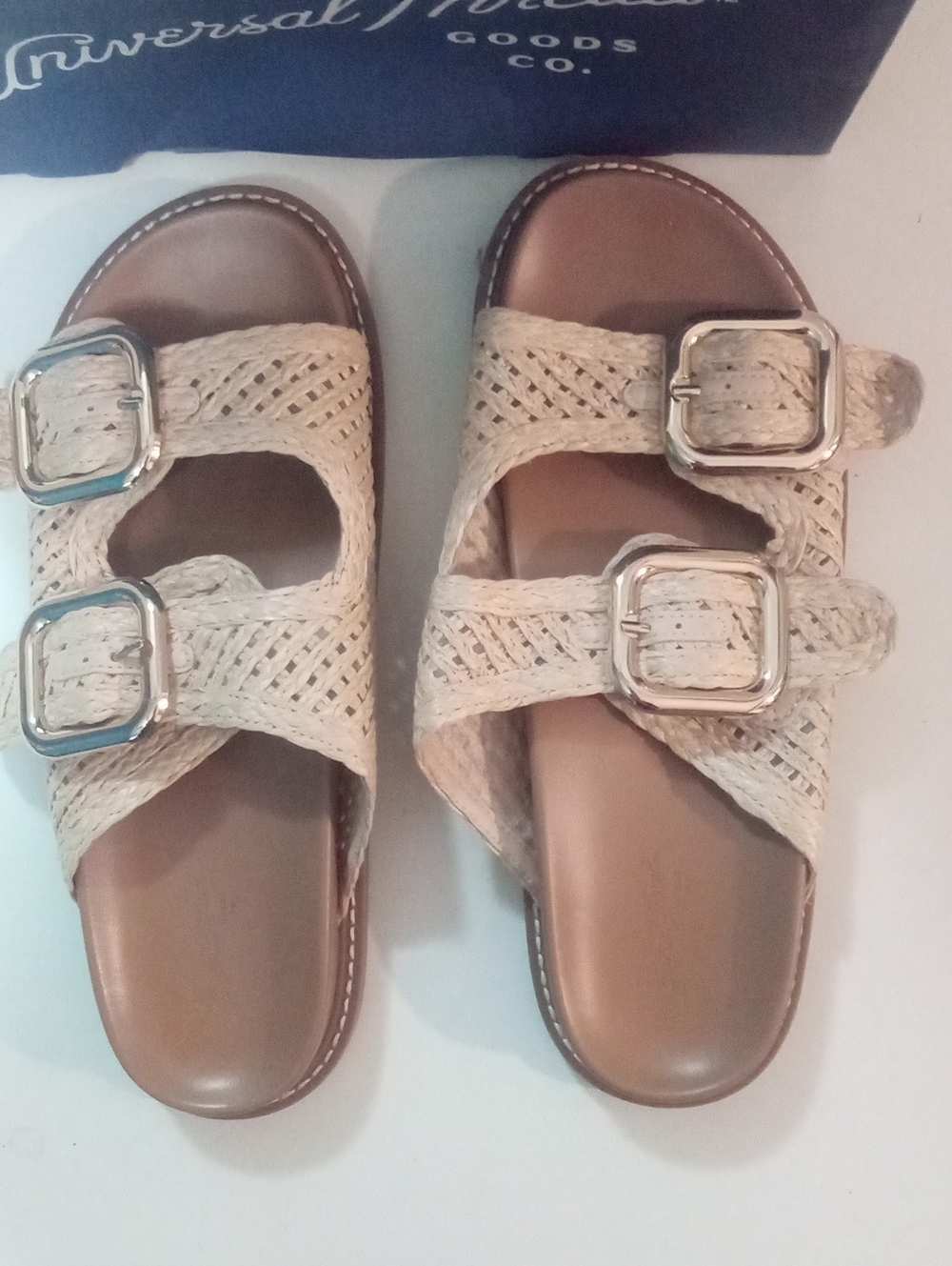 Universal Thread Cream Braided Double Buckle Slide Sandals Sz 8 NWT $35